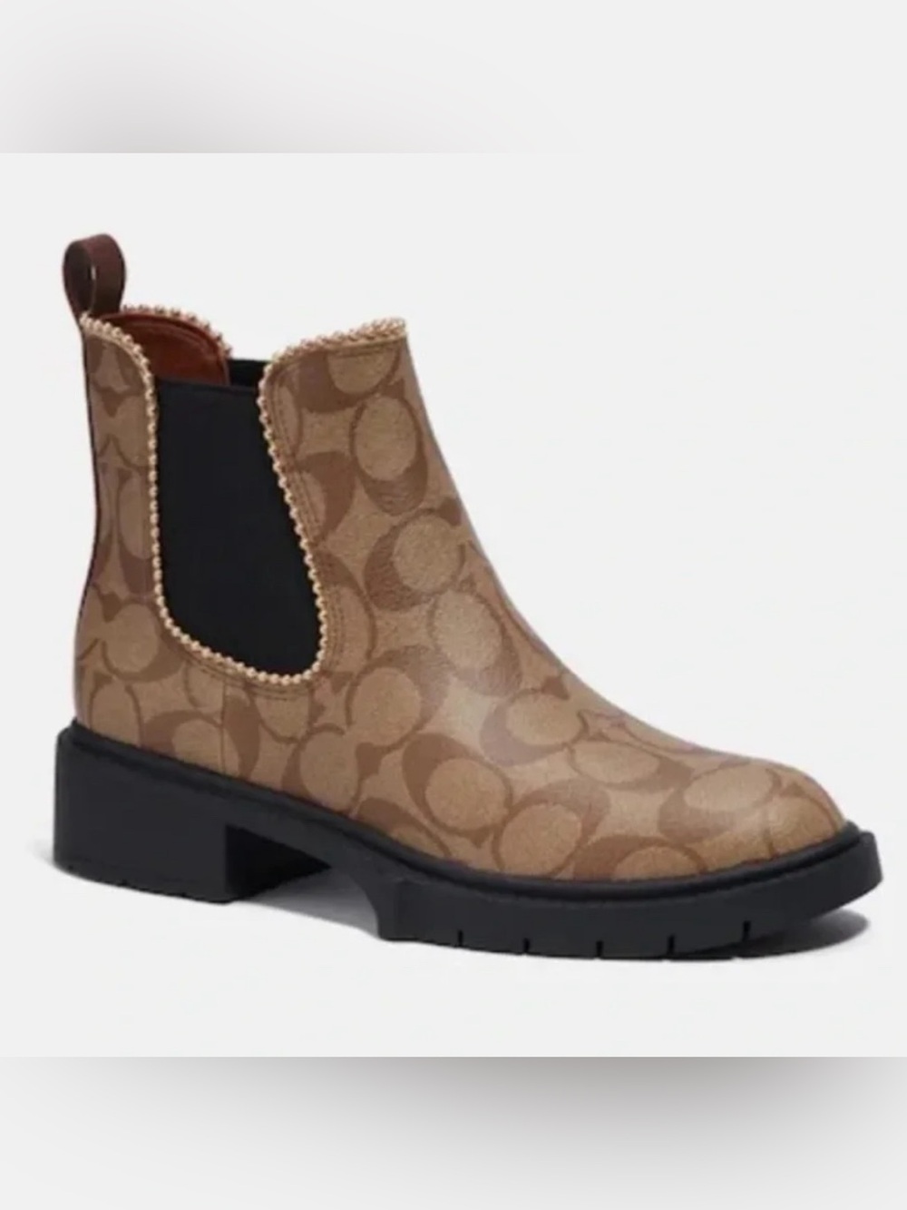 NEW Coach Women Levy Leather and Canvas Boots Booties Chelsea Khaki/Black sz 9B